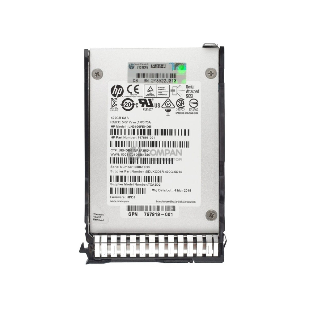 768268-001 HP 400GB 6G SC EL SAS SSD 2.5 SFF HOT-SWAP 767896-001